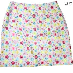 Lilly Pulitzer Vintage Embroidered White Skirt - Multicolor Flower Pattern